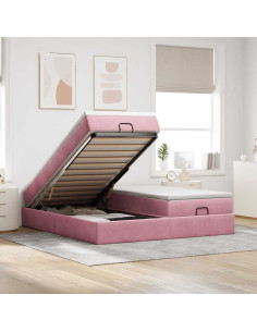 Struttura Letto Pouf con Materassi Rosa 160x200 cm Velluto