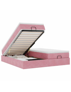 Struttura Letto Pouf con Materassi Rosa 160x200 cm Velluto 2