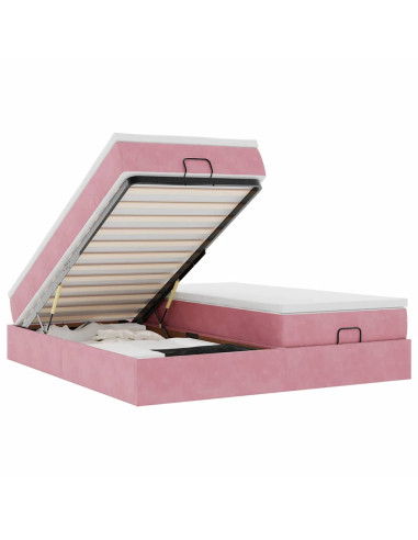 Struttura Letto Pouf con Materassi Rosa 160x200 cm Velluto