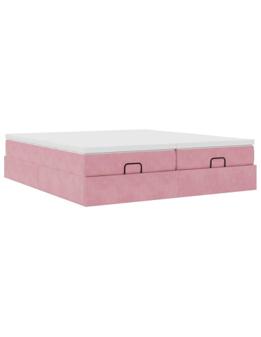 Struttura Letto Pouf con Materassi Rosa 160x200 cm Velluto