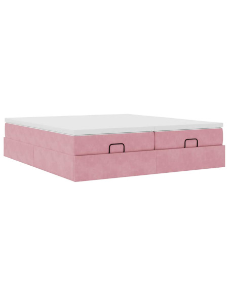 Struttura Letto Pouf con Materassi Rosa 160x200 cm Velluto