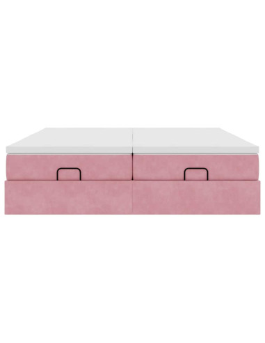 Struttura Letto Pouf con Materassi Rosa 160x200 cm Velluto
