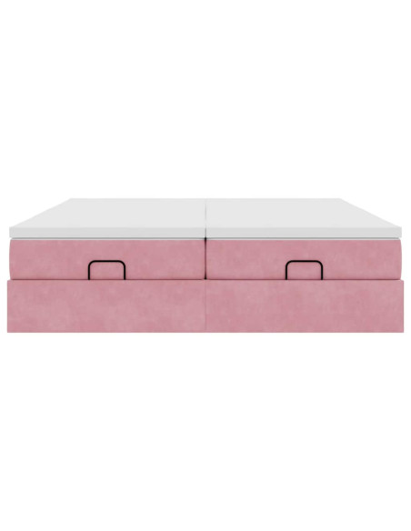 Struttura Letto Pouf con Materassi Rosa 160x200 cm Velluto