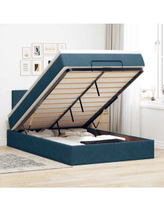 Pouf Letto con Materasso e LED Blu Scuro 120x190cm in Velluto