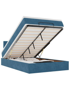 Pouf Letto con Materasso e LED Blu Scuro 120x190cm in Velluto 2