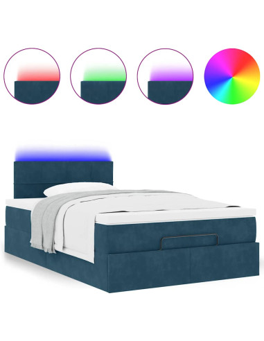 Pouf Letto con Materasso e LED Blu Scuro 120x190cm in Velluto