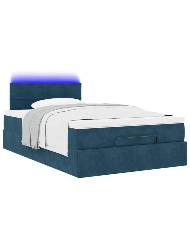Pouf Letto con Materasso e LED Blu Scuro 120x190cm in Velluto