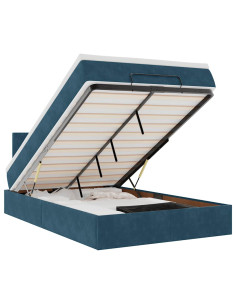 Pouf Letto con Materasso e LED Blu Scuro 120x190cm in Velluto 2