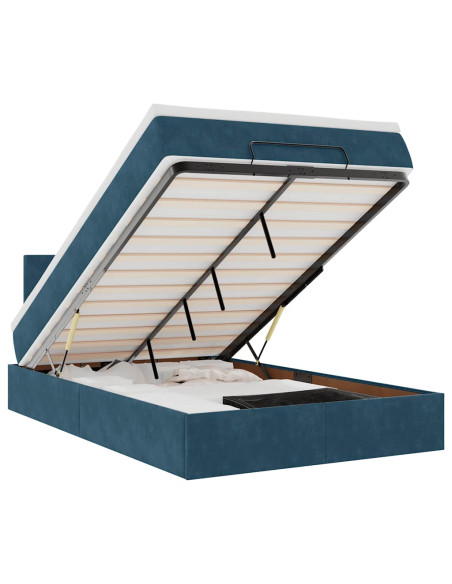 Pouf Letto con Materasso e LED Blu Scuro 120x190cm in Velluto