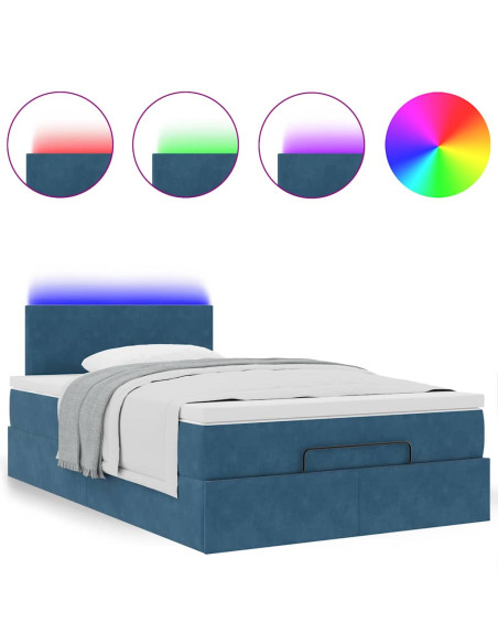 Pouf Letto con Materasso e LED Blu Scuro 120x190cm in Velluto