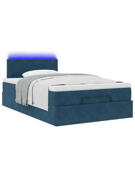 Pouf Letto con Materasso e LED Blu Scuro 120x190cm in Velluto
