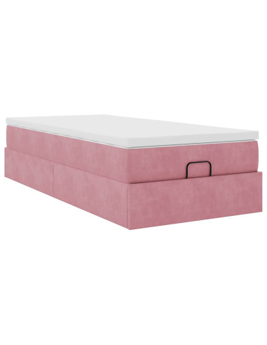 Struttura Letto Pouf con Materasso Rosa 80x200 cm Velluto