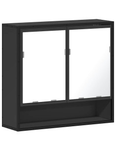 Armadietto Specchio da Bagno Nero 65x20x60 cm Legno Multistrato 2