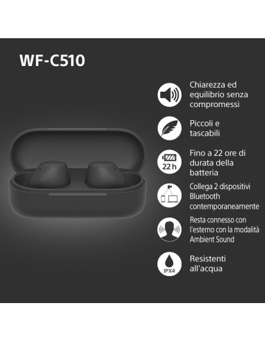 Sony WF-C510 | Cuffie True Wireless - Suono di alta qualità, Equalizzatore personalizzabile, Design Confortevole, Batteria da 2