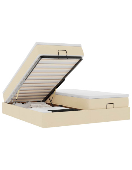 Struttura Letto Pouf con Materassi Crema 180x200 cm in Tessuto