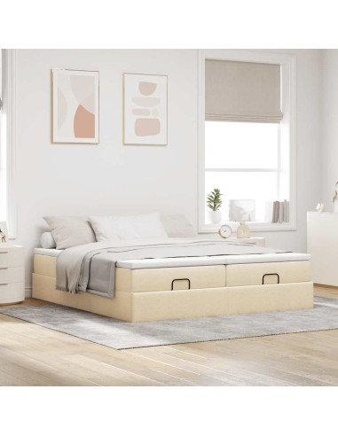 Struttura Letto Pouf con Materassi Crema 180x200 cm in Tessuto