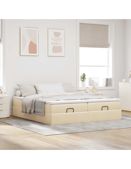 Struttura Letto Pouf con Materassi Crema 180x200 cm in Tessuto