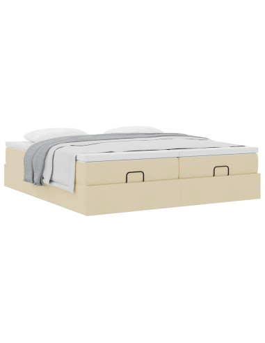 Struttura Letto Pouf con Materassi Crema 180x200 cm in Tessuto