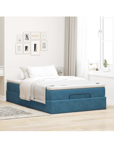 Pouf Letto con Materasso Blu Scuro 120x190 cm Velluto