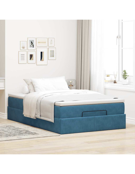 Pouf Letto con Materasso Blu Scuro 120x190 cm Velluto