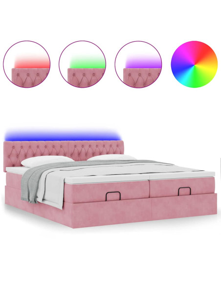 Struttura Letto Pouf con Materassi Rosa 160x200 cm Velluto