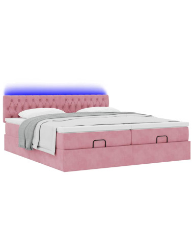 Struttura Letto Pouf con Materassi Rosa 160x200 cm Velluto