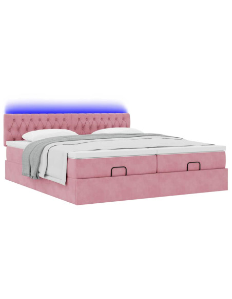 Struttura Letto Pouf con Materassi Rosa 160x200 cm Velluto