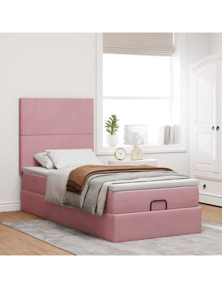 Struttura Letto Pouf con Materassi Rosa 80x200 cm Velluto