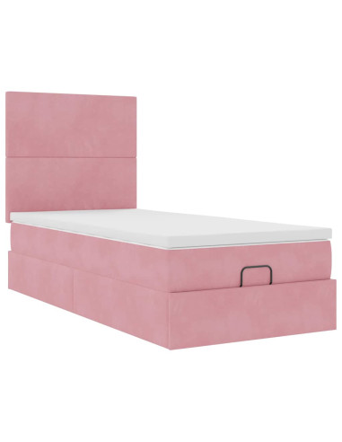 Struttura Letto Pouf con Materassi Rosa 80x200 cm Velluto