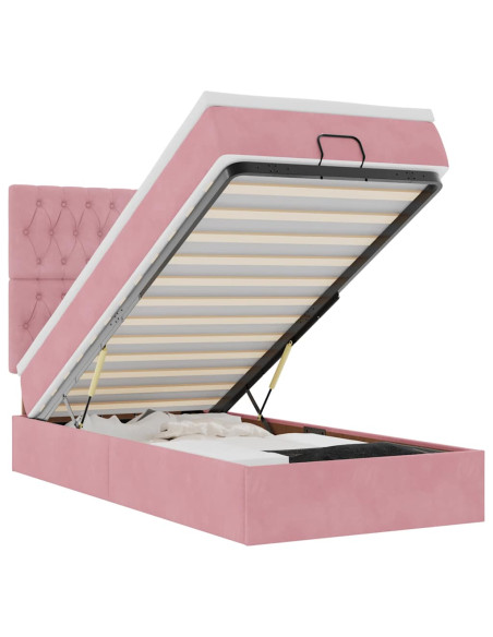 Struttura Letto Pouf con Materassi Rosa 80x200 cm Velluto
