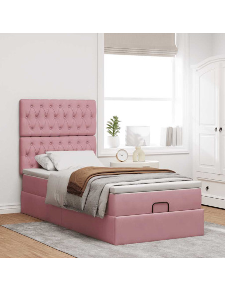 Struttura Letto Pouf con Materassi Rosa 80x200 cm Velluto