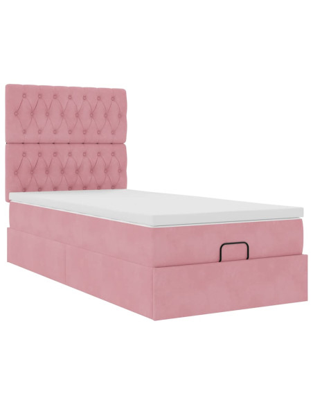 Struttura Letto Pouf con Materassi Rosa 80x200 cm Velluto