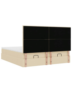 Struttura Letto Pouf con Materassi Crema 160x200 cm in Tessuto