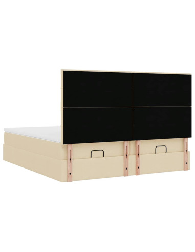 Struttura Letto Pouf con Materassi Crema 160x200 cm in Tessuto