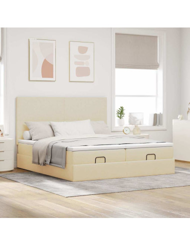 Struttura Letto Pouf con Materassi Crema 180x200 cm in Tessuto