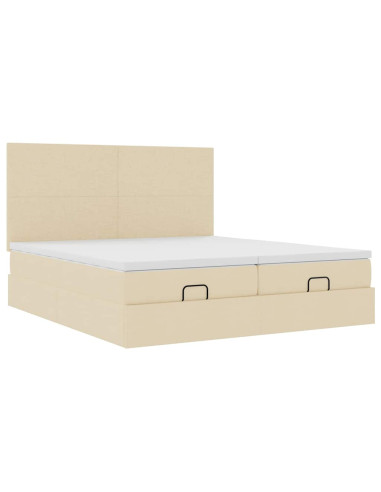 Struttura Letto Pouf con Materassi Crema 180x200 cm in Tessuto