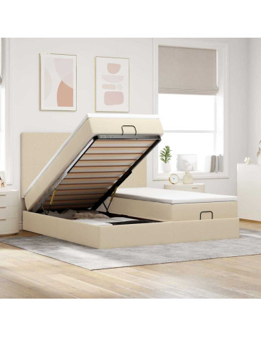 Struttura Letto Pouf con Materassi Crema 180x200 cm in Tessuto