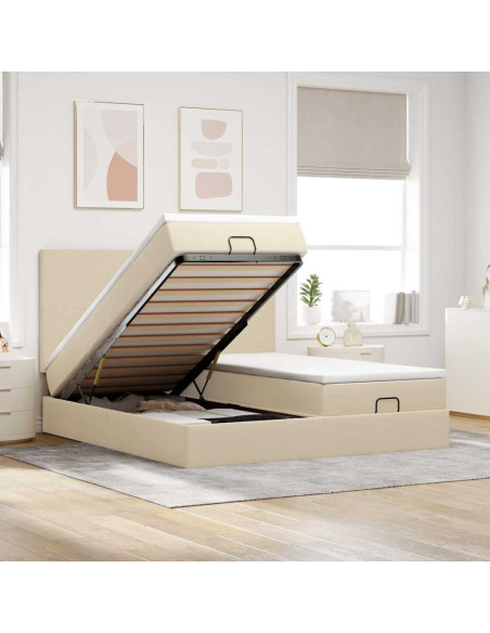 Struttura Letto Pouf con Materassi Crema 180x200 cm in Tessuto