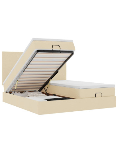 Struttura Letto Pouf con Materassi Crema 180x200 cm in Tessuto