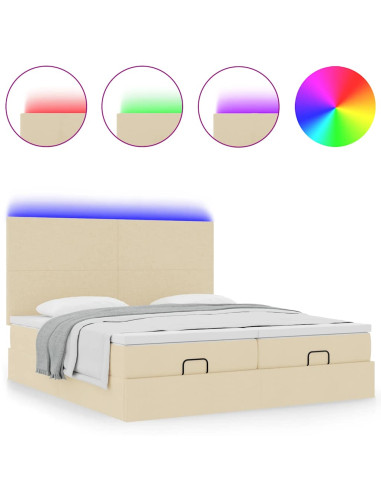 Struttura Letto Pouf con Materassi Crema 180x200 cm in Tessuto