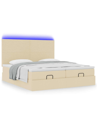 Struttura Letto Pouf con Materassi Crema 180x200 cm in Tessuto