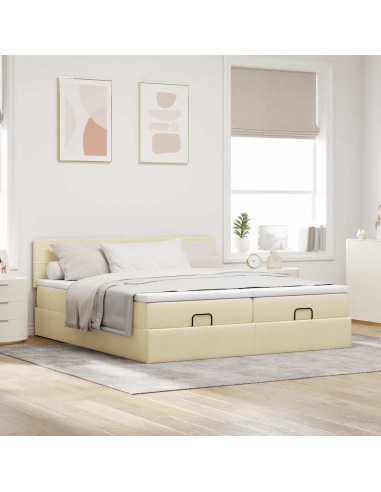 Struttura Letto Pouf con Materassi Crema 180x200 cm in Tessuto