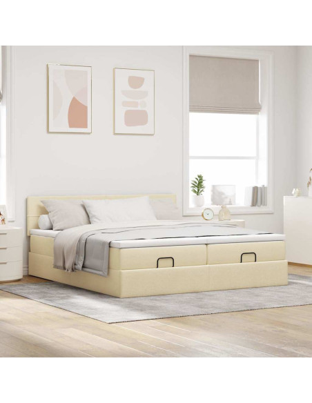 Struttura Letto Pouf con Materassi Crema 180x200 cm in Tessuto