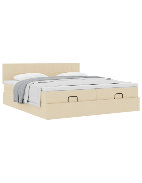 Struttura Letto Pouf con Materassi Crema 180x200 cm in Tessuto