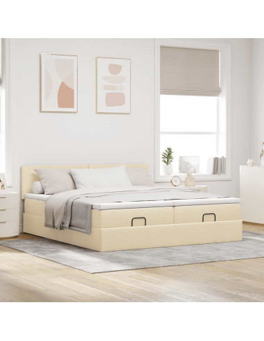 Struttura Letto Pouf con Materassi Crema 180x200 cm in Tessuto