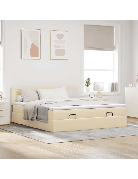 Struttura Letto Pouf con Materassi Crema 180x200 cm in Tessuto