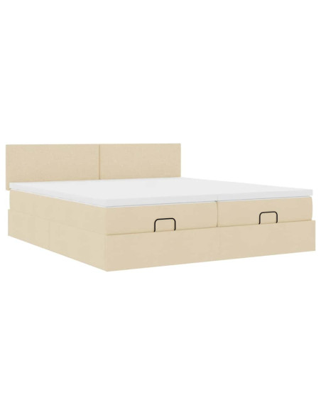 Struttura Letto Pouf con Materassi Crema 180x200 cm in Tessuto