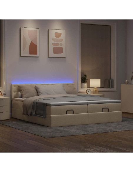 Struttura Letto Pouf con Materassi Crema 180x200 cm in Tessuto