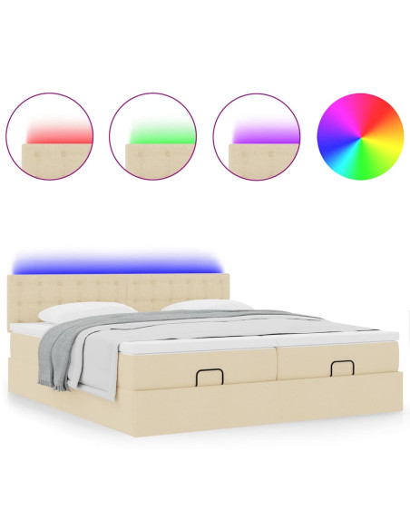 Struttura Letto Pouf con Materassi Crema 180x200 cm in Tessuto