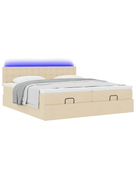 Struttura Letto Pouf con Materassi Crema 180x200 cm in Tessuto